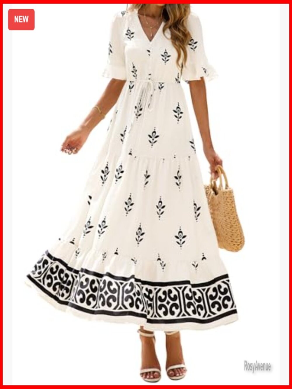 Polyester Maxi Dress with Pockets, V-Neck, Tiered Flowy A-Line - Picture 5 of 7